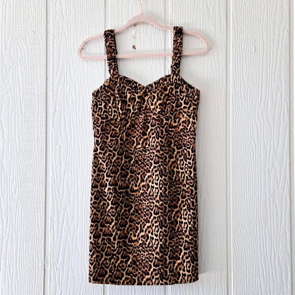 Zara Leopard Print Bustier Corset Ruched Straps Mini Dress Size Medium - Picture 6 of 8
